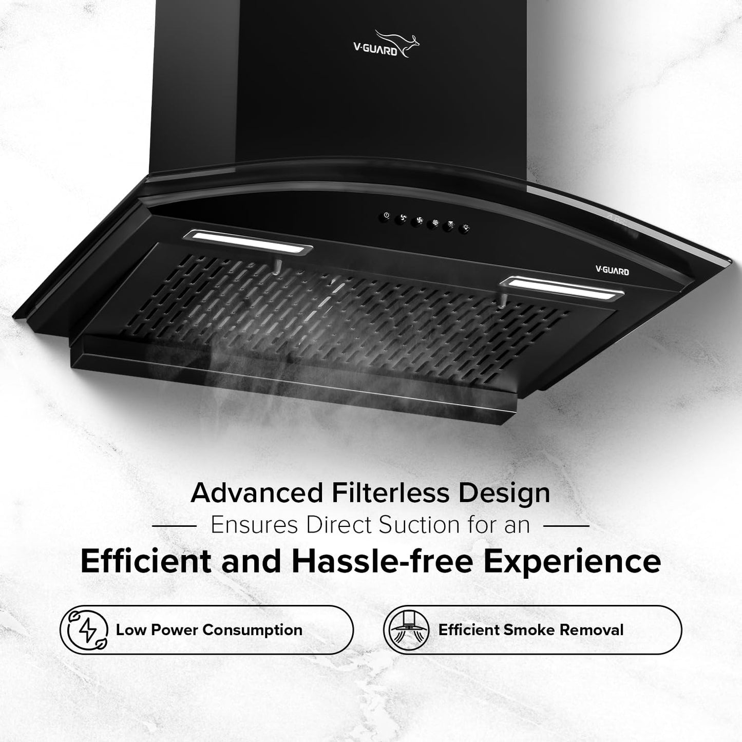 V-Guard Y10 Filterless Kitchen Chimney | 60 cm | 1200 m³/h High Suction Capacity | Heat Auto-Clean | Push-Button Control | 1-Year Comprehensive & 5-Year Motor Coverage