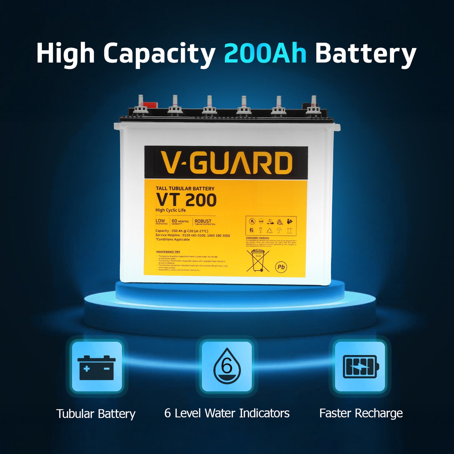 Aviolux 1100 Square Wave Inverter + VT 200 Battery Combo for Home, Office & Shops