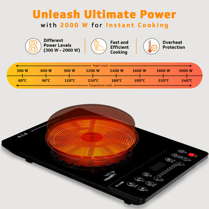 V-Guard VIC 2.0 BRE Induction Cooktop| 2000-Watt Electric Induction Stove with 3 KV Surge Protection | 3-Year Coil Coverage by V-Guard | Push Button Control | Auto-Cut off with 8 Temperature Levels