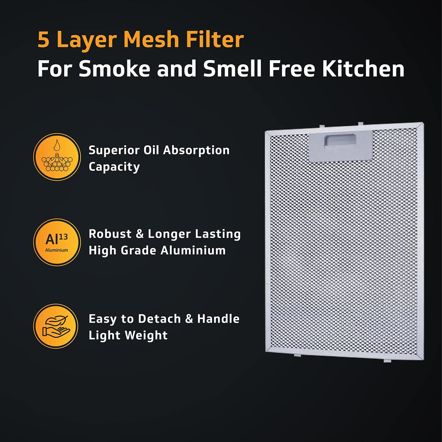 M10 Neo 60cm, 900m³/hr Electric Kitchen Chimney with 5 Layer Aluminium Mesh Filter, Push Button Controls (Stainless Steel)
