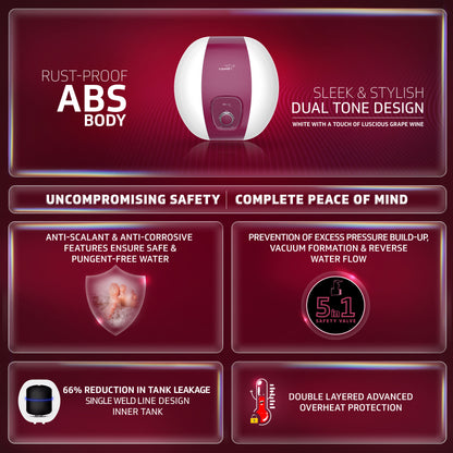 Pebble Shine 15 L Water Heater with Rust Proof ABS Body