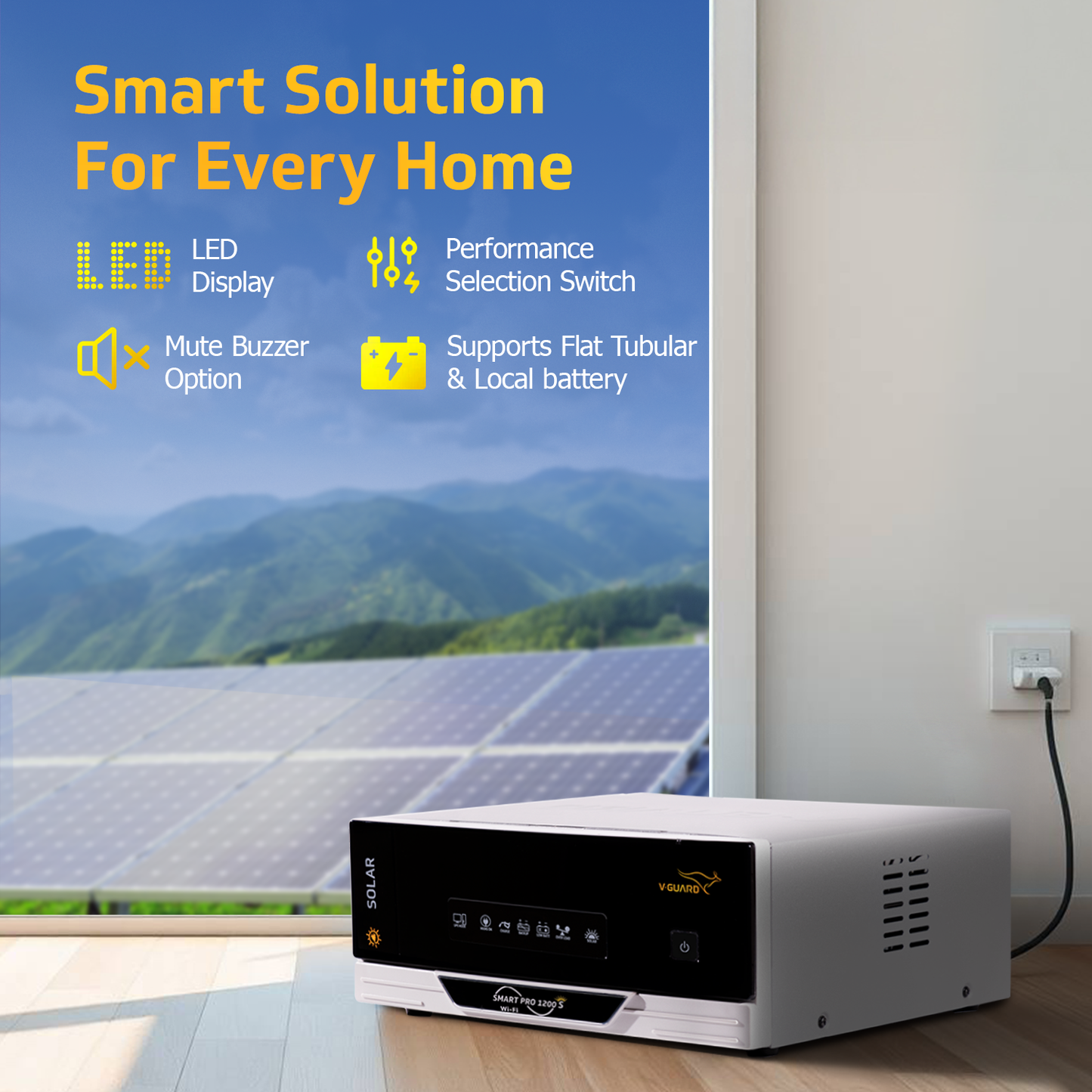 V-Guard Smart Inverter & Battery Combo (Smart Pro 1200 S Solar Inverter with VT 160 P (152Ah Tall Tubular Battery)) for Home, Office & Shops