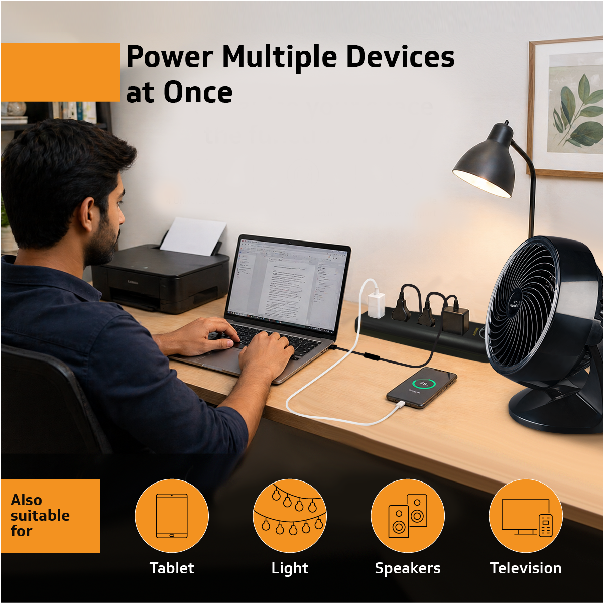 V-Guard Extension Board for Home & Office | 4+1 Power Strip with (Fuse) | 4 Universal Sockets | 1 Year Warranty | 5m Cord | 6A 1500VA Load | Fuse Protection | Wall Mountable | Master Switch