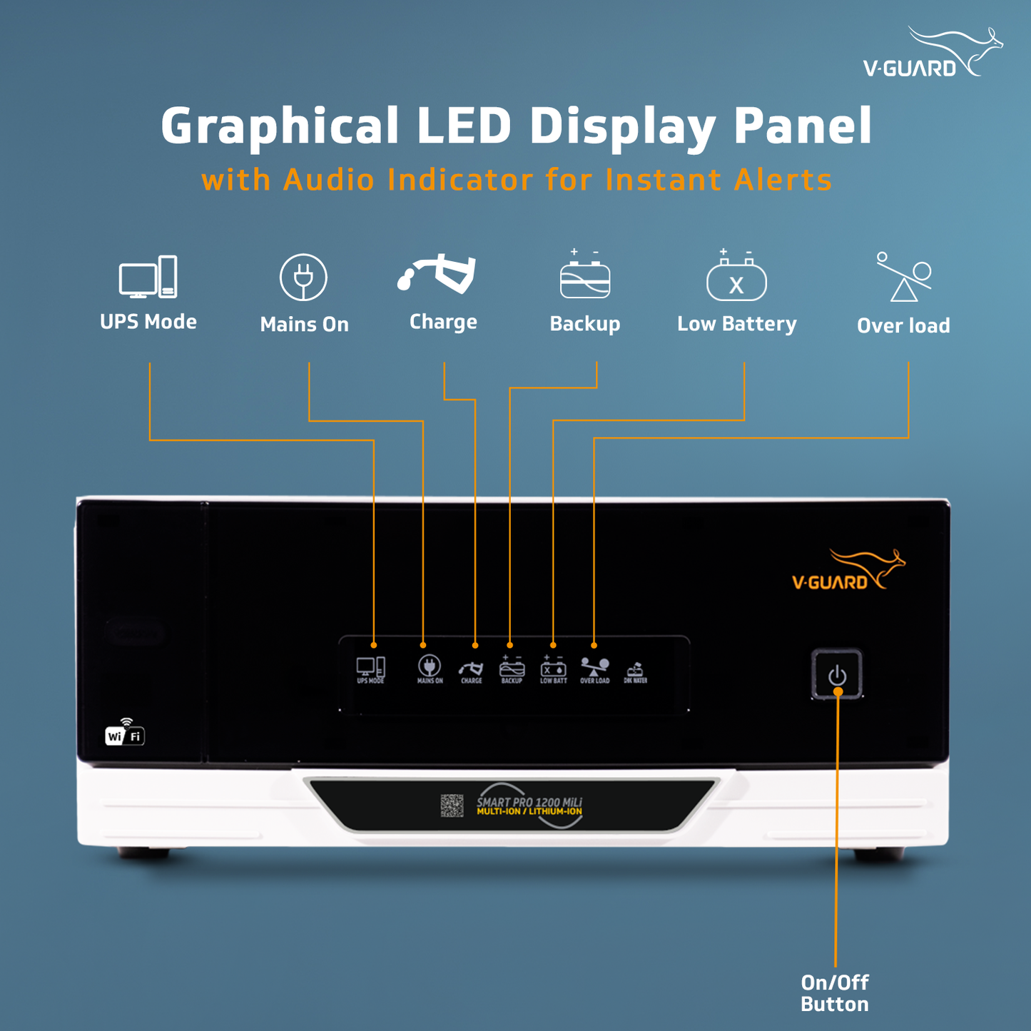 V-Guard Smart Pro 1200 MiLi (Multi ion Lithium ion Compatible) Inverter | 1000VA / 12V Pure Sine Wave | Smart IoT with Mobile App Control | LED Display | Easy Installation | Reliable Power Backup | 3-Year Warranty