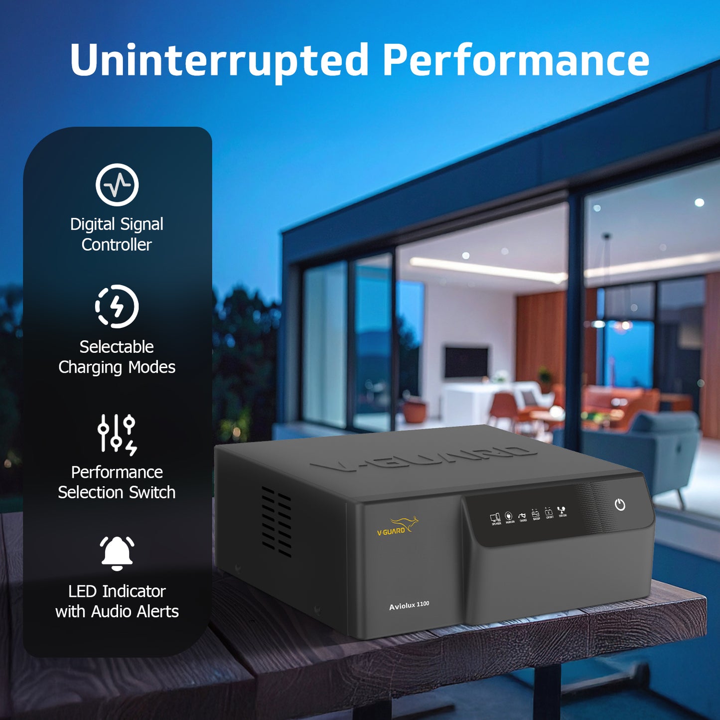 Aviolux 1100 Square Wave Inverter + VT 155D Battery Combo for Home, Office & Shops