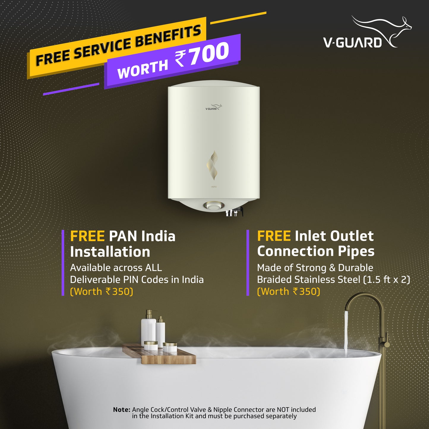 V-Guard Victo Geyser 15 Litre Water Heater for Home | High Energy Efficiency | Vitreous Enamel Coating | Free PAN India Installation & Connection Pipes