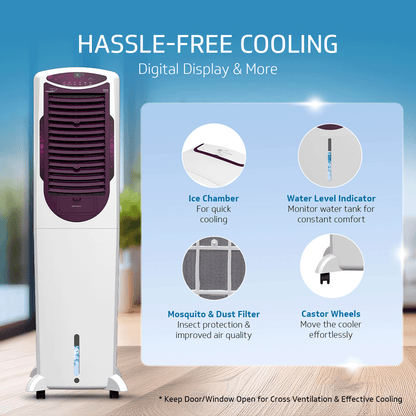 Arido T50 H DG Air Cooler for Home | Remote Comfort |50 Litre | 2 Year Warranty on Motor & Pump | White & Purple Burry