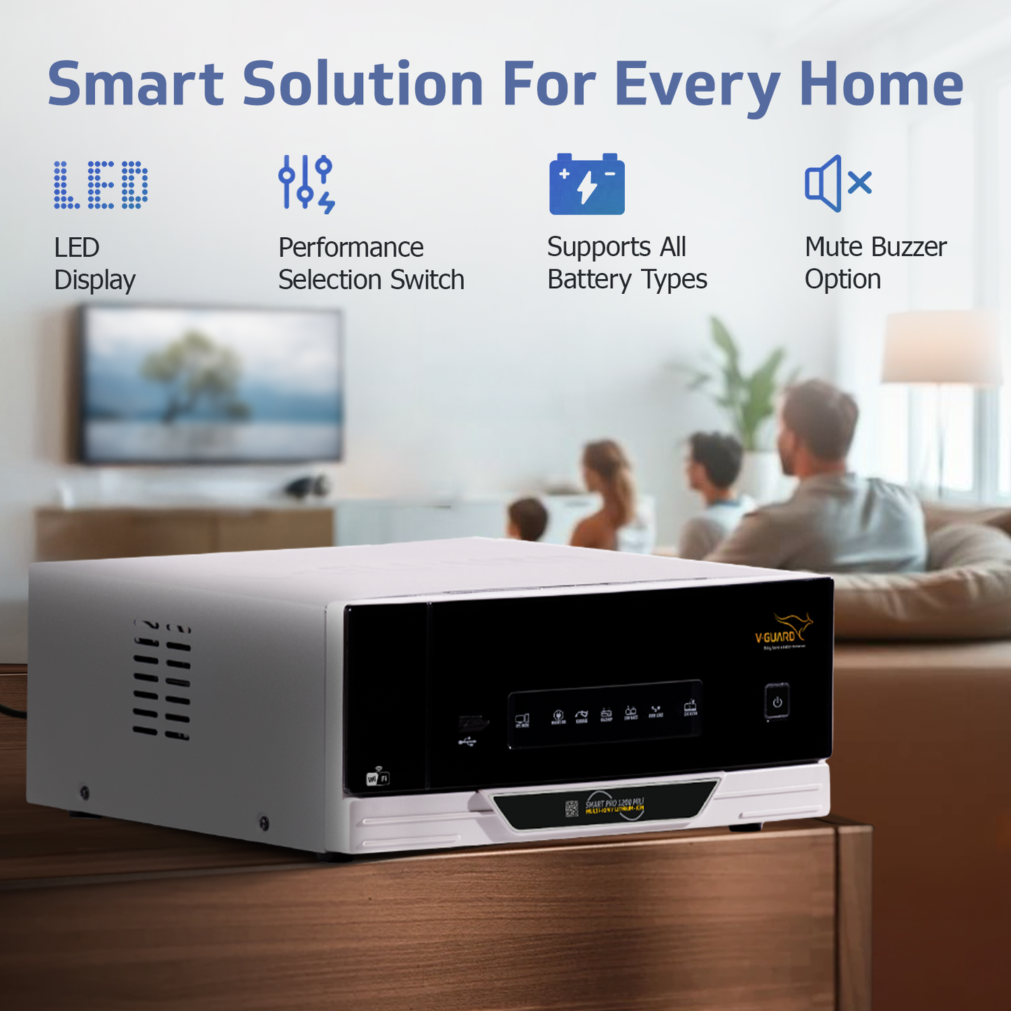 V-Guard Smart Inverter & Battery Combo (Smart Pro 1200 MiLi Digital Sine Inverter with VT 160P (152 Ah Tall Tubular Battery)) for Home, Office & Shops