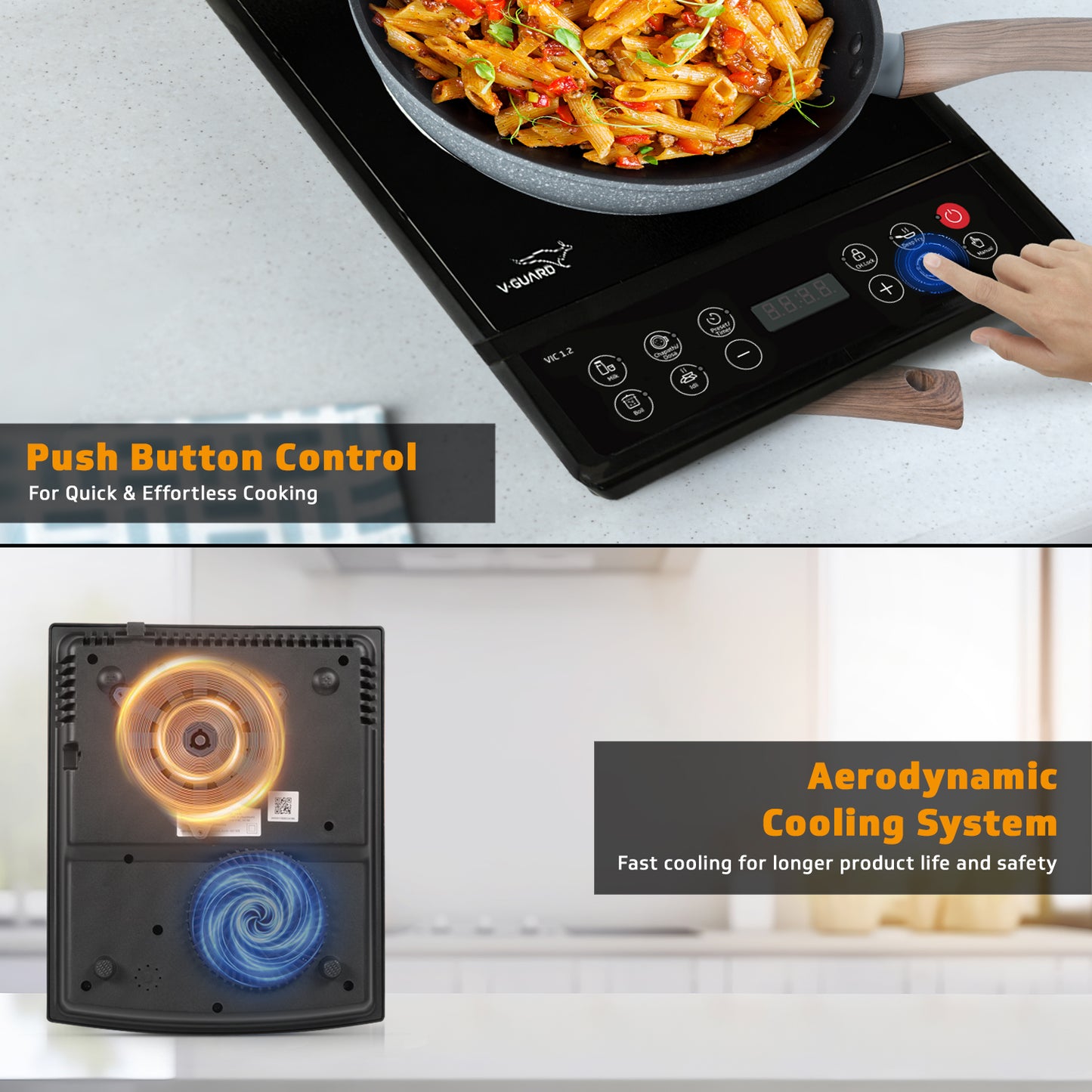 V-Guard VIC 1.2 Induction Cooktop | 1200 Watt Electric Induction Stove with 3 year Coverage on Induction Coil by V-Guard | 7 Power Levels | Temperature Control | Auto-cut off