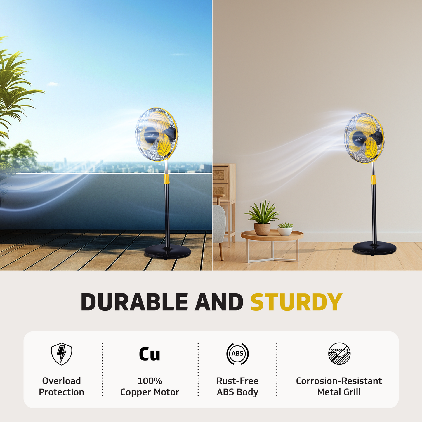 V-Guard Esfera STS Neo Pedestal Fan | 1330 RPM Motor | Customisable Tilt And Oscillation Control | Yellow Black | 40 cm (400mm)