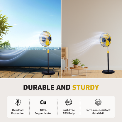 V-Guard Esfera STS Neo Pedestal Fan | 1330 RPM Motor | Customisable Tilt And Oscillation Control | Yellow Black | 40 cm (400mm)