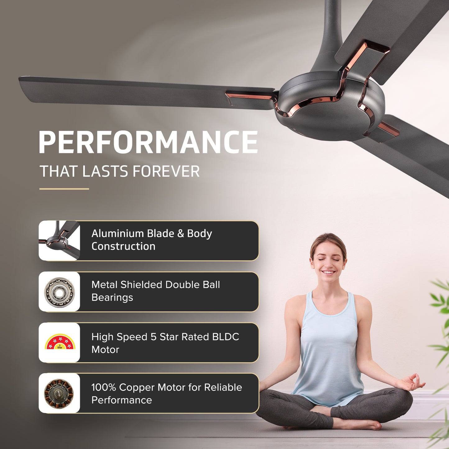 Exado Pro ES BLDC Ceiling Fan For Home, Anti Dust Coating, 5-Star Energy Saving, Remote Control, 100% Copper Motor, 1.2M (Choco Brown Matte)