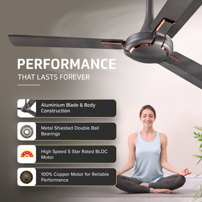 Exado Pro ES BLDC Ceiling Fan For Home, Anti Dust Coating, 5-Star Energy Saving, Remote Control, 100% Copper Motor, 1.2M (Choco Brown Matte)