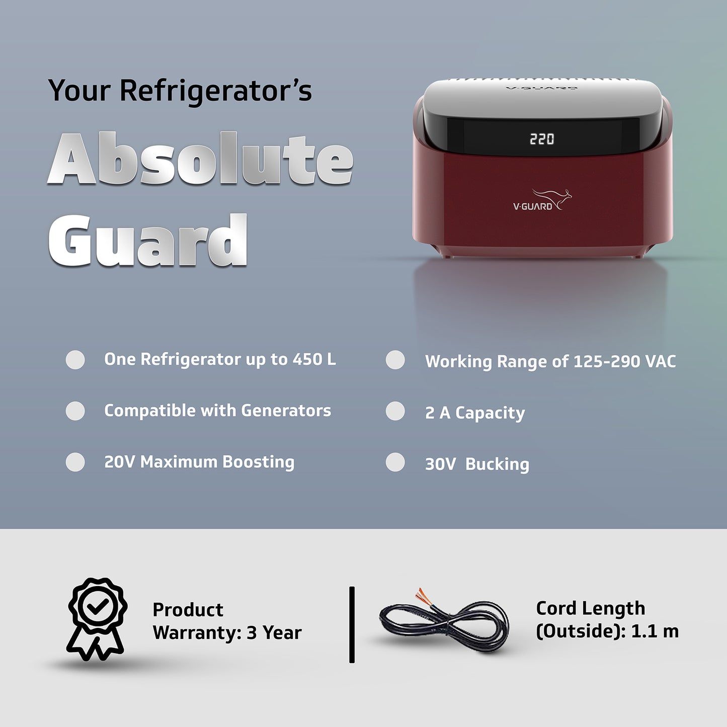 V-Guard Trossia 450 DG Stabilizer for Refrigerator up to 450 Litre