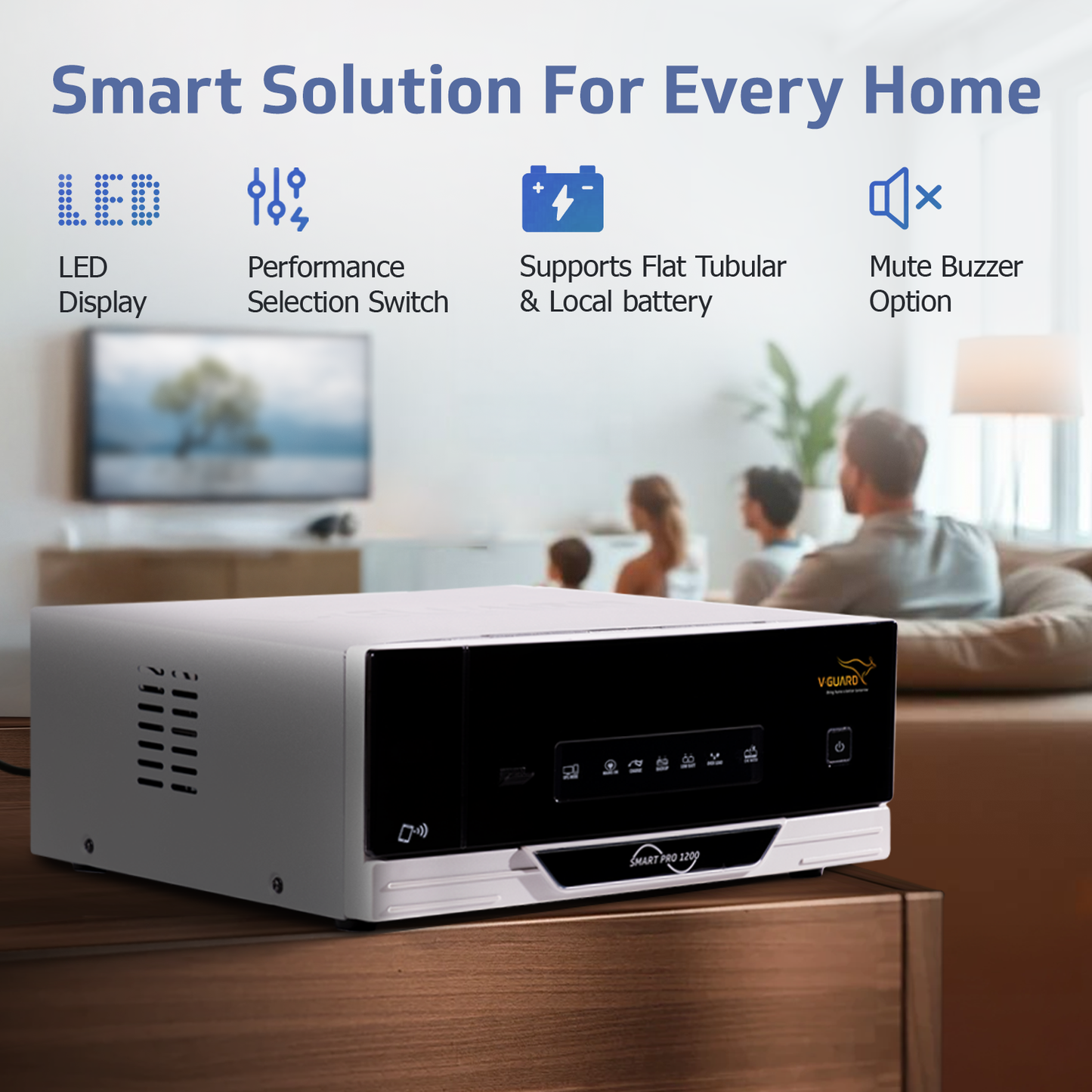 V-Guard Smart Inverter & Battery Combo (Smart Pro 1200 Digital Sine Inverter with VT 170 DLX (155Ah Tall Tubular Battery)) for Home, Office & Shops