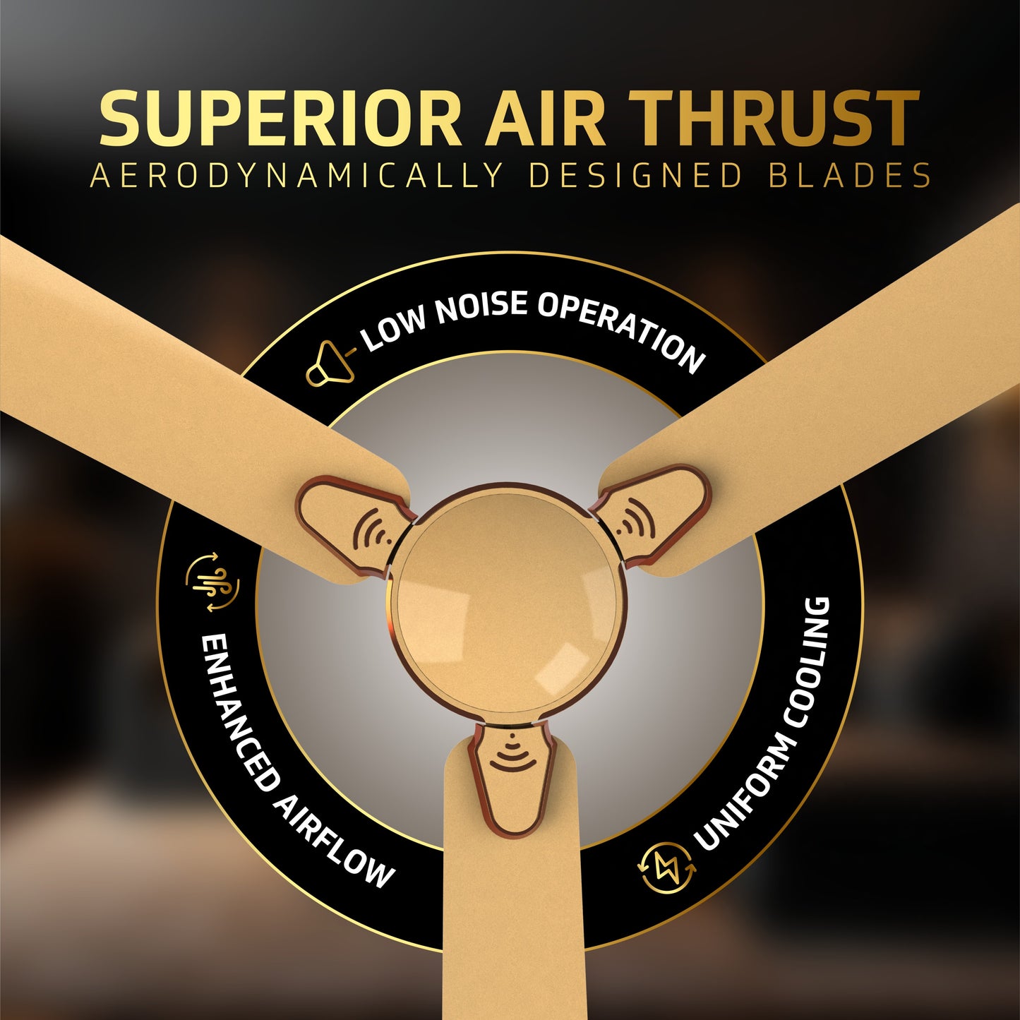 Besa Air Ceiling Fan For Home, High-Speed Copper Motor, Decorative Trims, 1.2 m, Imperial Gold