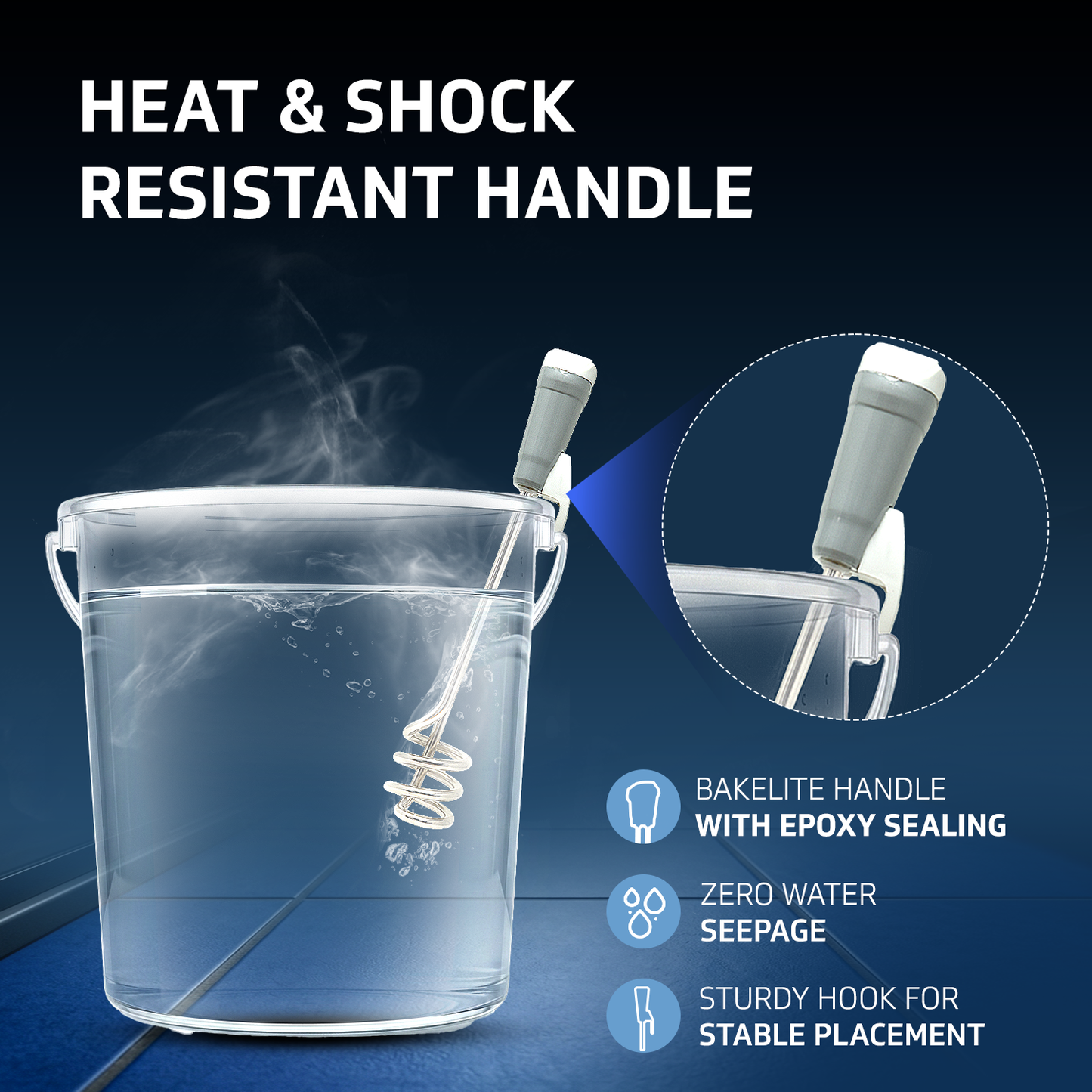 V-Guard Immersion Water Heater Rod for Bucket Heating | 1000 W | Fast Heating with Shock Protection | SS304L Heating Tube | Nickel Plated | BIS Certified | 2 Year Warranty