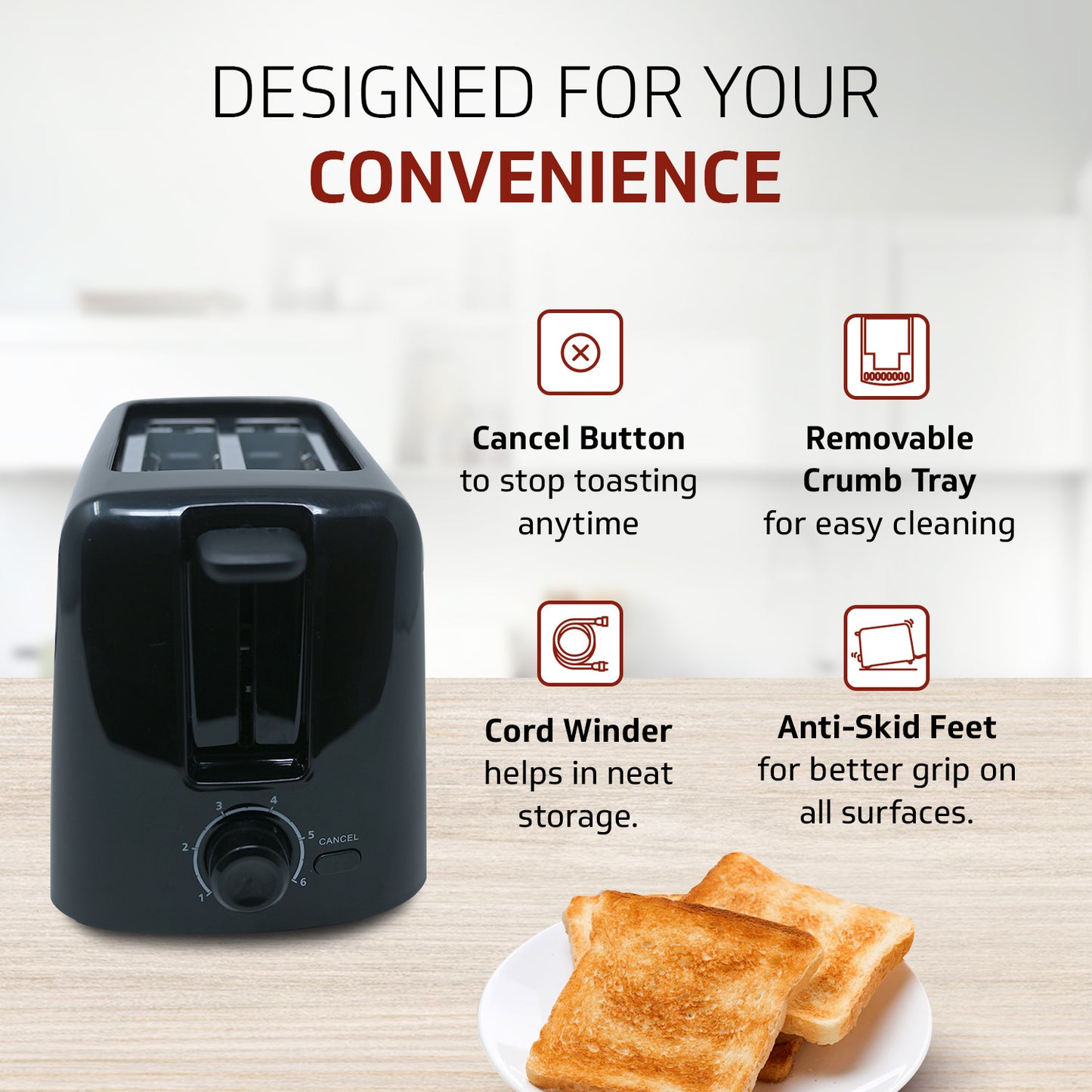 VT200 | 750 Watt Popup Toaster | 6 Browning Levels | Auto Popup Function | Auto Bread Centering