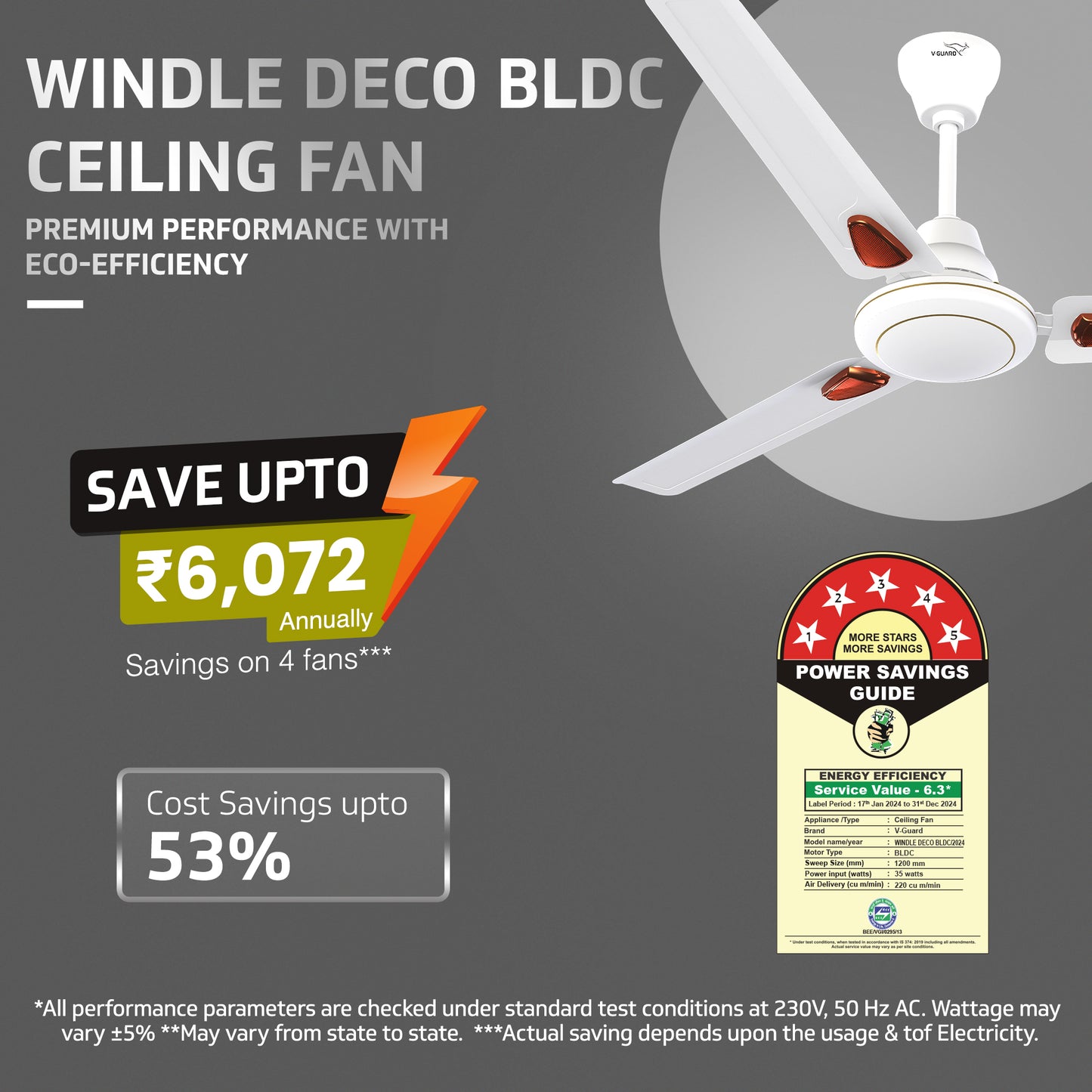 Windle Deco BLDC Ceiling fan with Remote, 1.2 m, 5-Star Rated, White