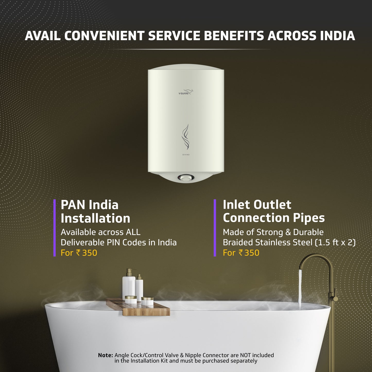 V-Guard Divino Geyser 15 Liter Water Heater For Home| High Energy Efficiency | Vitreous Enamel Tank Coating | Advanced Multi-Layered Safety | Suitable For Hard Water&High-Rise Buildings | White