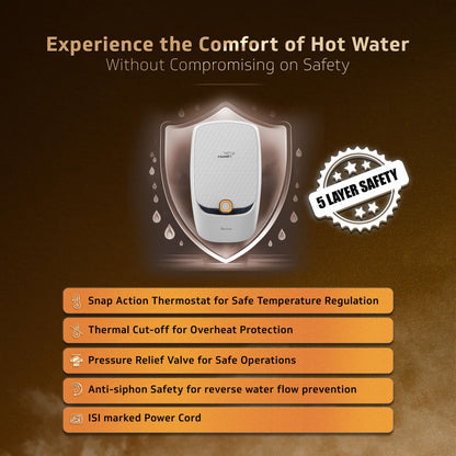 V-Guard Fericio Geyser 3 Litre Instant Water Heater | Elegant Dual Color LED Indicators | 3000 W Powerful Heating | Suitable For Kitchen & Bathroom | 5 Year Inner Tank Warranty by V-Guard | White