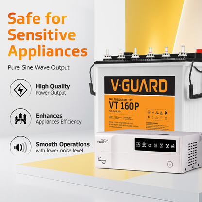 V-Guard Inverter & Battery Combo (1150 Pure Sine Wave 1000VA/12V Inverter, VT 160 P (152Ah Tall Tubular Battery) for Home, Office & Shops