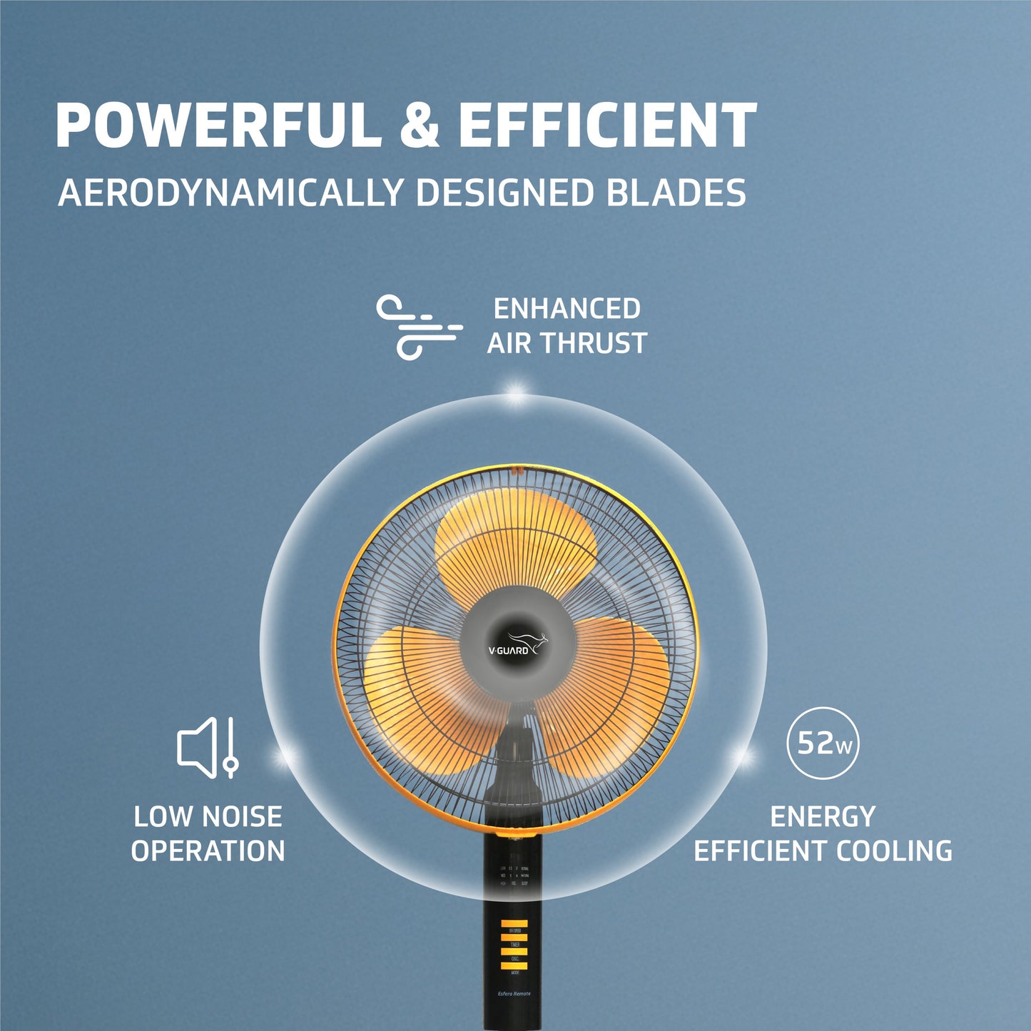 Esfera Pedestal Fan Remote Control, In-built 7.5 Hour Timer Functionality, 40 cm, Orange Black