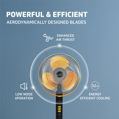 Esfera Pedestal Fan Remote Control, In-built 7.5 Hour Timer Functionality, 40 cm, Orange Black