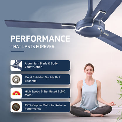 Exado Pro ES BLDC Ceiling Fan For Home, Anti Dust Coating, 5-Star Energy Saving, Remote Control, 100% Copper Motor, 1.2M (Riband Blue Matte)