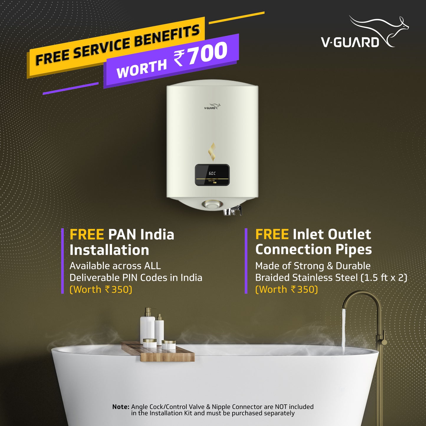 V-Guard Victo DG Geyser 25 Litre Water Heater with Digital Display | High Energy Efficiency | Vitreous Enamel Coating | Free PAN India Installation & Connection Pipes
