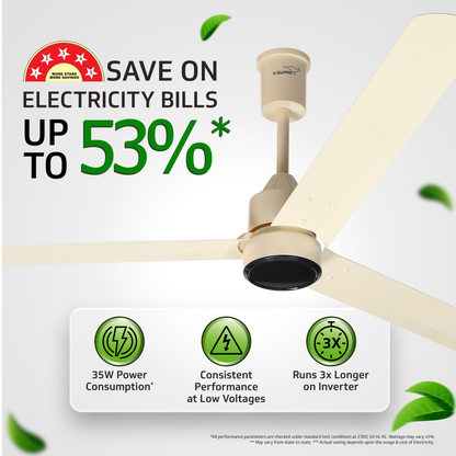 Zenair 5 Star 1200 mm 3 Blade Ceiling Fan  (BLDC Motor with Remote | Ivory