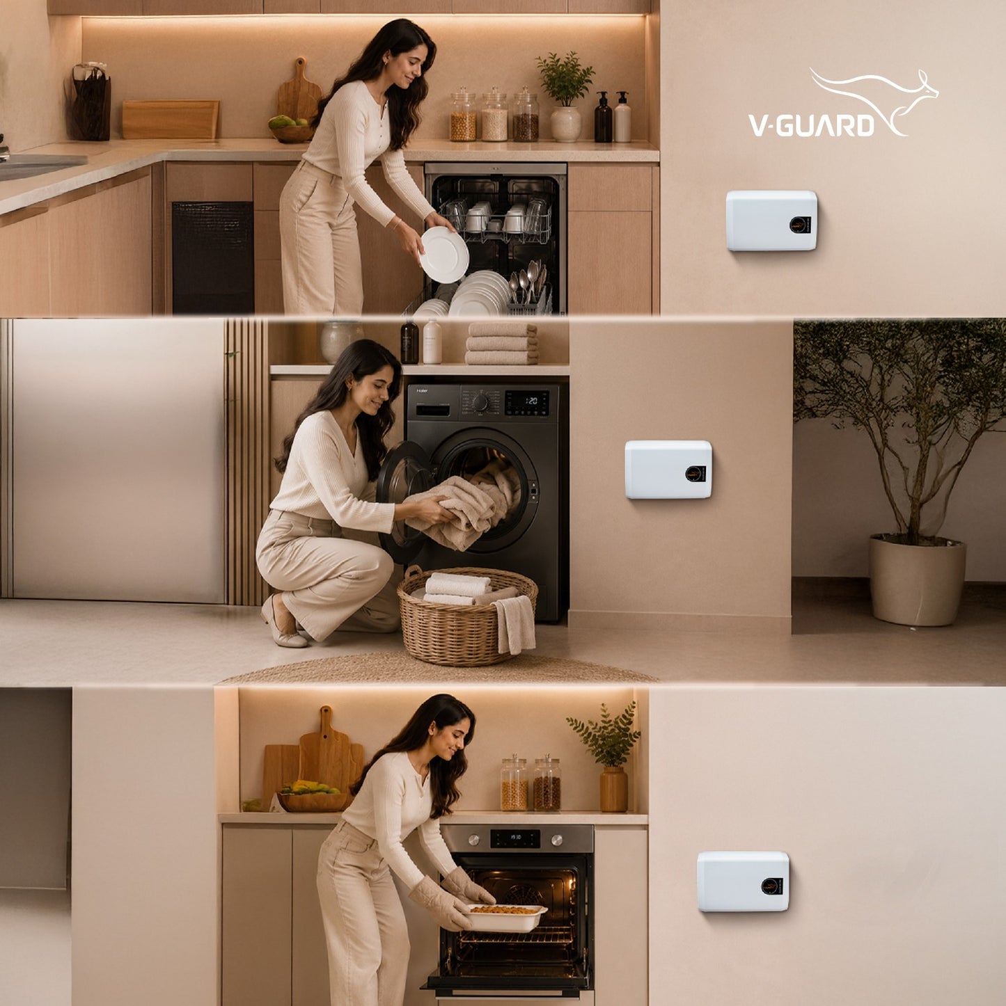 V-Guard Teucer WD 500 Stabilizer for High-Power Appliance Protection | LED Indicators | Suitable for Washing Machine, Microwave Oven, Dishwasher & Treadmill | 1 Year Warranty | White