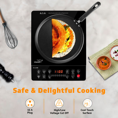 V-Guard VIC 2.0 BRE Induction Cooktop| 2000-Watt Electric Induction Stove with 3 KV Surge Protection | 3-Year Coil Coverage by V-Guard | Push Button Control | Auto-Cut off with 8 Temperature Levels