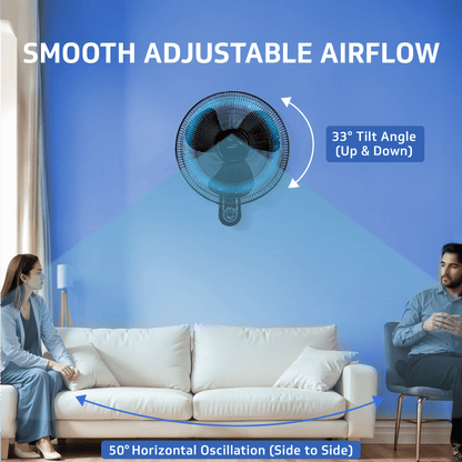 Enviro 400mm BLDC Wall Fan with Remote | 32W Energy-Efficient | 3 Speed Settings | 2-Year Warranty (Black)