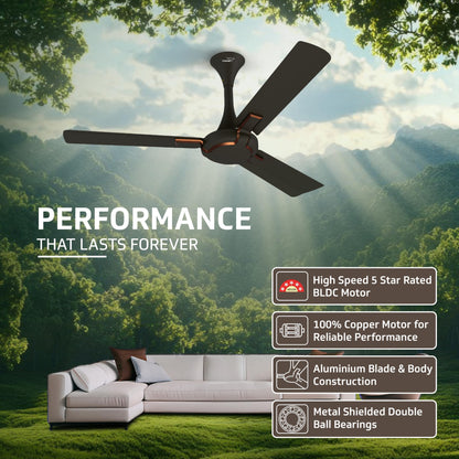 Exado Pro ES BLDC Ceiling Fan For Home, Anti Dust Coating, 5-Star Energy Saving, Remote Control, 100% Copper Motor, 1.2M (Choco Brown Matte)