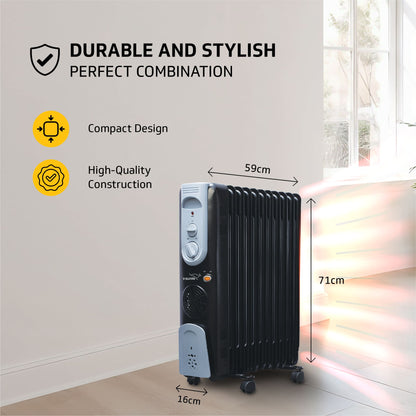 V-Guard EOFR 2900 Room Heater 13 Fin with 3 Power Settings| Quick heating with PTC fan | 2900 Watt |with 1 year warranty