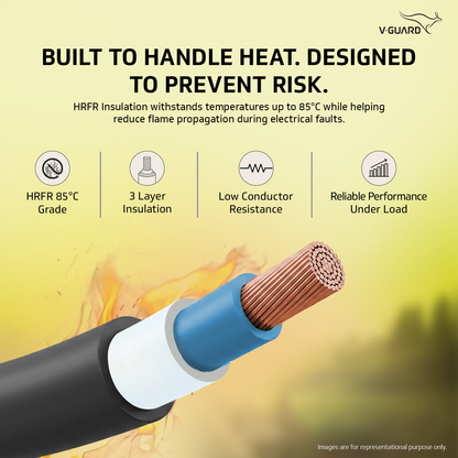 V-Guard Superio+ 6 sq mm Eco Safe Triple Layer HRFR PVC Wiring Cable, 90 m (Black)