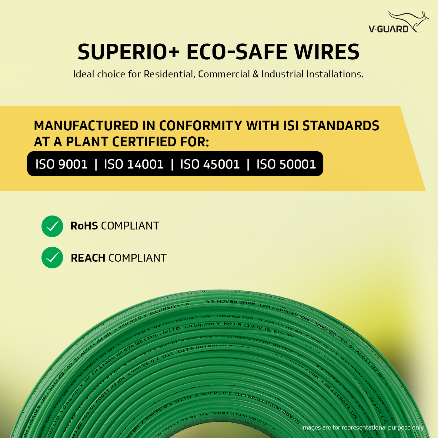 V-Guard Superio+ 6 sq mm Eco Safe Triple Layer HRFR PVC Wiring Cable, 90 m (Green)