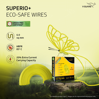 V-Guard Superio+ 6 sq mm Eco Safe Triple Layer HRFR PVC Wiring Cable, 90 m (Yellow)