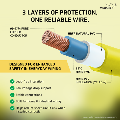 V-Guard Superio+ 6 sq mm Eco Safe Triple Layer HRFR PVC Wiring Cable, 90 m (Yellow)