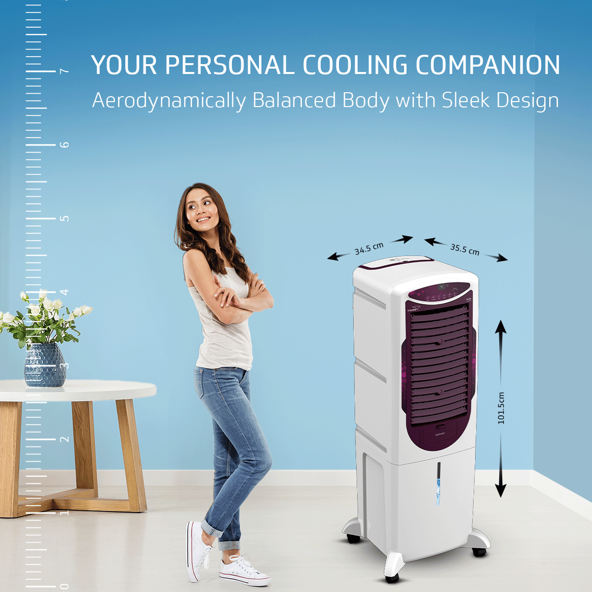 Arido T35 H DG Air Cooler for Home | Remote Comfort | 35 Litre | 2 Year warranty on main Motor & Pump | White & Purple Burry