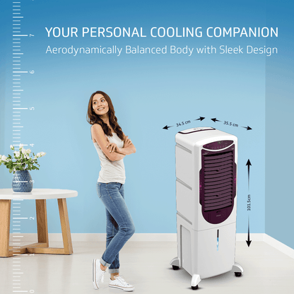 Arido T35 H DG Air Cooler for Home | Remote Comfort | 35 Litre | 2 Year warranty on main Motor & Pump | White & Purple Burry