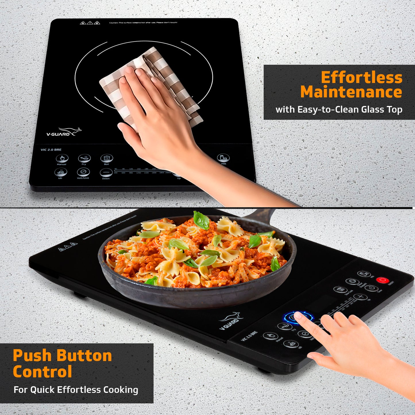 V-Guard VIC 2.0 BRE Induction Cooktop| 2000-Watt Electric Induction Stove with 3 KV Surge Protection | 3-Year Coil Coverage by V-Guard | Push Button Control | Auto-Cut off with 8 Temperature Levels