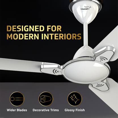Besa Air Ceiling Fan For Home, High-Speed Copper Motor, Decorative Trims, 1.2 m, Pearl White