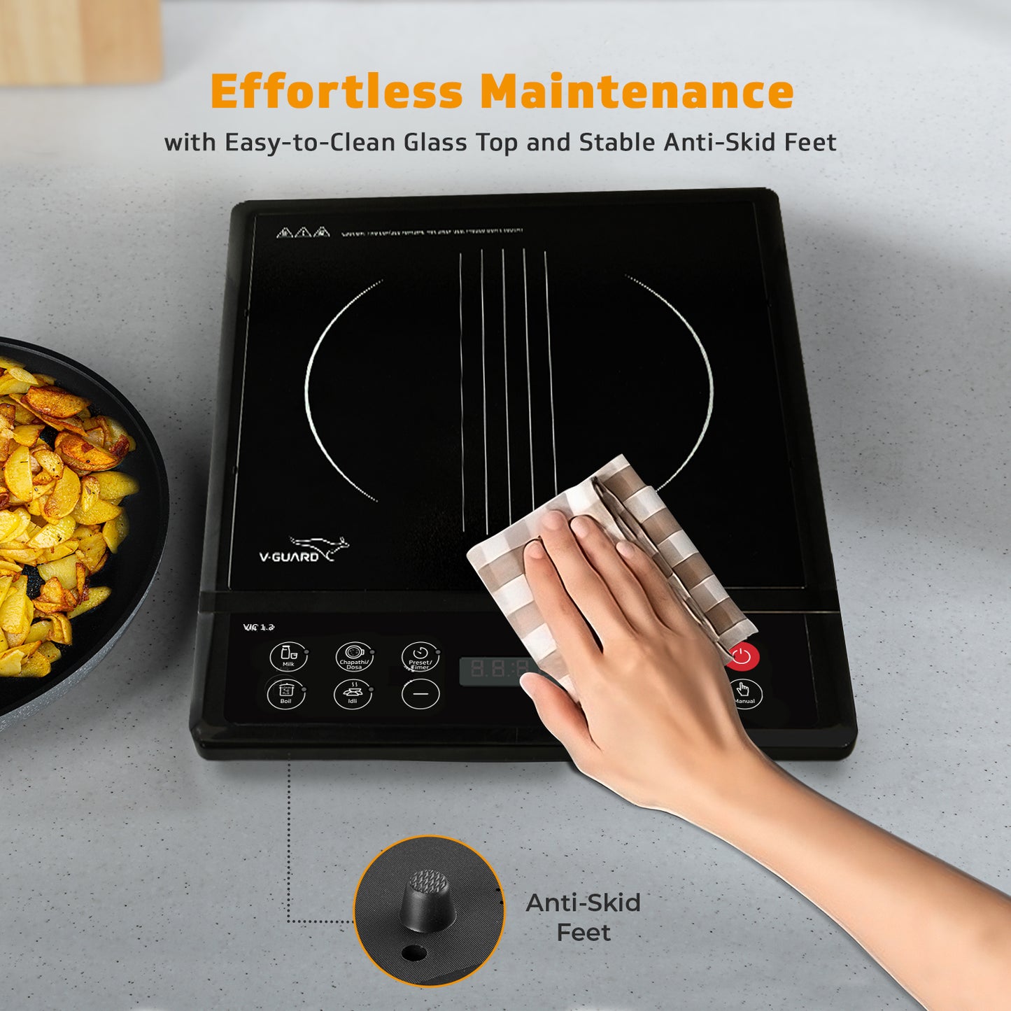 V-Guard VIC 1.2 Induction Cooktop | 1200 Watt Electric Induction Stove with 3 year Coverage on Induction Coil by V-Guard | 7 Power Levels | Temperature Control | Auto-cut off