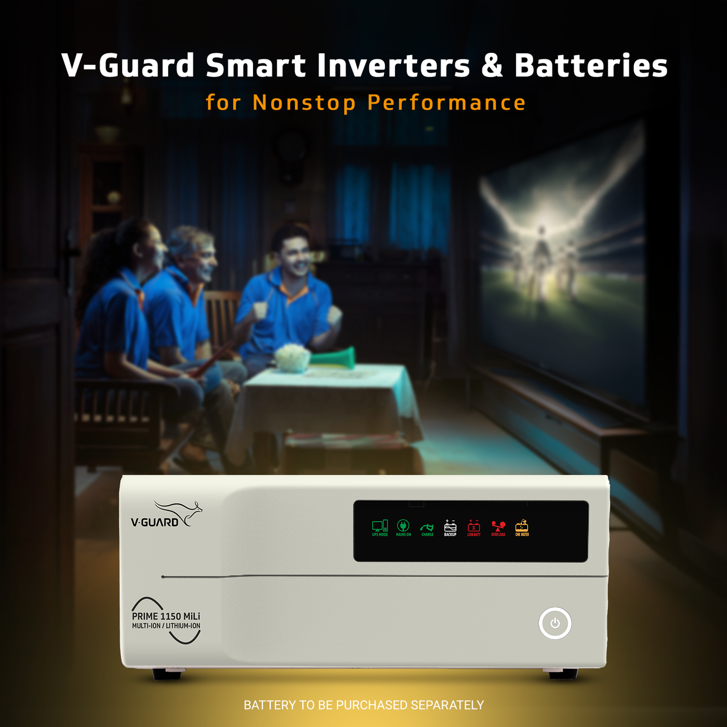 V-Guard Prime 1150 MiLi  Inverter for Home, Office & Shop | 1000VA / 12V Pure Sine Wave | Reliable Power Backup | LED Display | Easy Installation | 3-Year Warranty