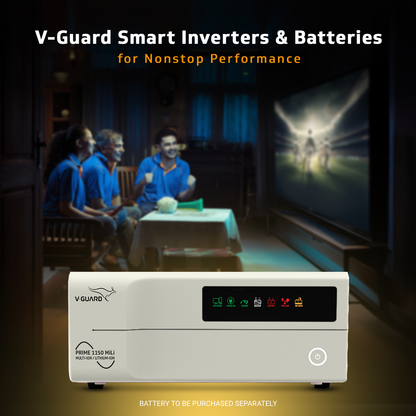 V-Guard Prime 1150 MiLi  Inverter for Home, Office & Shop | 1000VA / 12V Pure Sine Wave | Reliable Power Backup | LED Display | Easy Installation | 3-Year Warranty