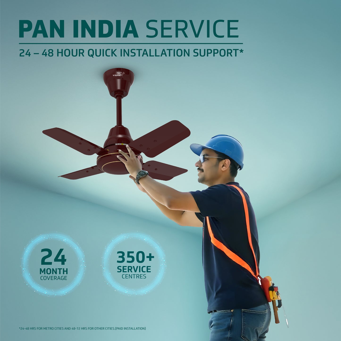 V-Guard Windle Pro Ps High Speed Ceiling Fan For Home | 830 RPM Motor | BEE 1 Star Rating | Glossy Finish | 4 Blade Ceiling Fan | 60 cm Sweep | Cherry Brown