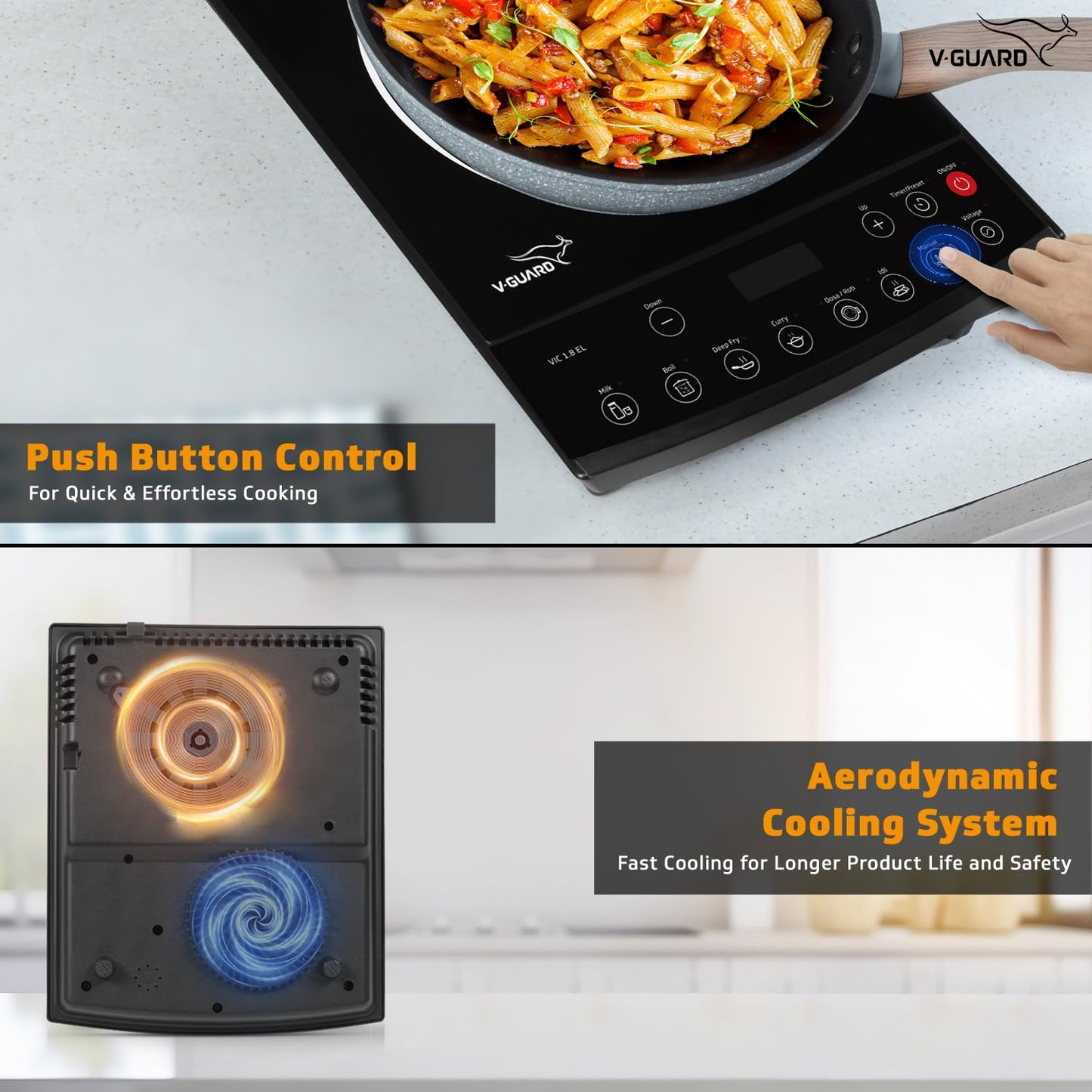 VIC 1.8 EL Induction Cooktop / 1800 Watt Electric Induction stove with 8 Power Levels |Temperature Control | Push button| Auto-cutoff | Elegant Crystal Glass Matte Finish | Fast Cooking