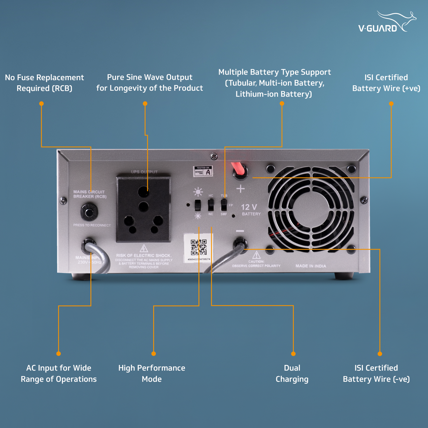 V-Guard Smart Pro 1200 MiLi (Multi ion Lithium ion Compatible) Inverter | 1000VA / 12V Pure Sine Wave | Smart IoT with Mobile App Control | LED Display | Easy Installation | Reliable Power Backup | 3-Year Warranty